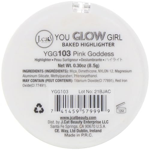J.Cat Beauty You Glow Girl Compact Multi-Dimensional Highlighter, Highly Pigmented, Shimmery Baked Highlighter for Luminous Finish, Pink Goddess