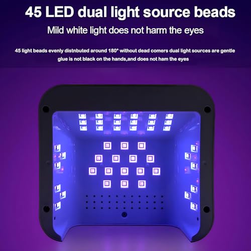 268W UV LED Nail Lamp, Gel for Nail Polish UV Dryer with 4 Timers 45Pcs Lamp Beads and Automatic Sensor Professional Fast Curing Art Tools
