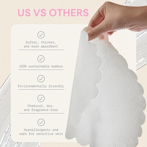 The Skinny Confidential Disposable Face Towels, 50 Count - Silky Soft Gentle Facial Towels for Makeup Removal - 80% Viscose Rayon, 20% Polyester for Sensitive Skin