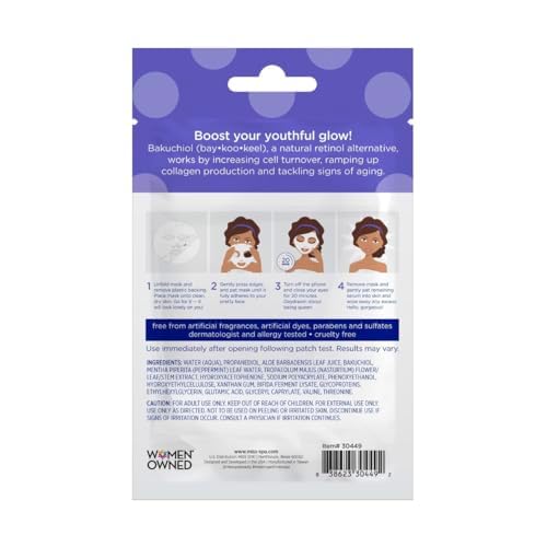 MISS SPA Bakuchiol Repairing Sheet Mask Plant-Based Retinol Face Mask for Fine Lines & Wrinkles Anti-Aging, Hydrating & Brightening Sheet Mask for All Skin Types, Cruelty-Free, 20 Pack