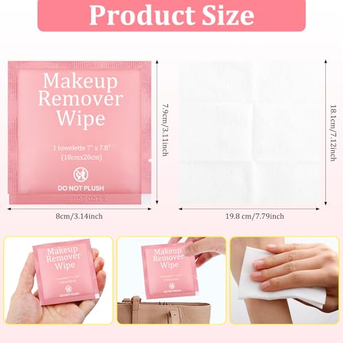 200 Pcs Individual Makeup Remover Wipes Bulk,Individually Wrapped Travel Makeup Wipes,Alcohol Free Face Cleansing Wipe, Remover Wipe with Vitamin E for Travel, Hotel Skin Care(Pink)