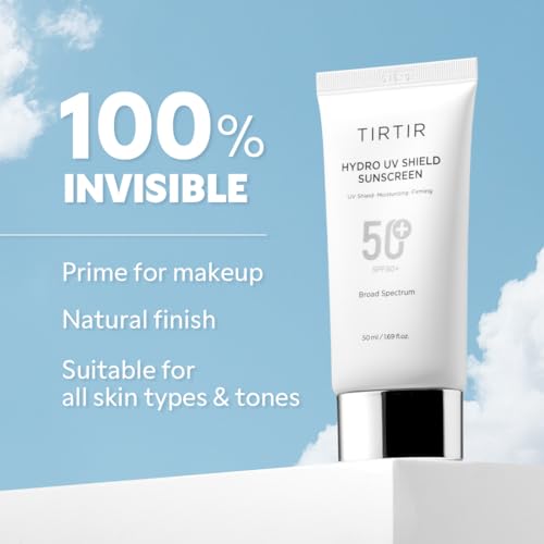 TIRTIR Hydro UV Shield Sunscreen | SPF 50+ Broad Spectrum UVA UVB Korean No White Cast Face Sunblock, 1.69 Fl Oz (Pack of 2)
