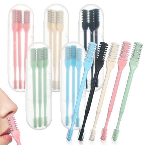 15 Pcs 2-in-1 Nasal Hair Cutter Travel Double Sided Nose Hair Trimmer for Women Men Portable 360 Rotating Manual Nose Nasal Knife Soft Cleaning Brush with 5 Box Travel Package Multicolor
