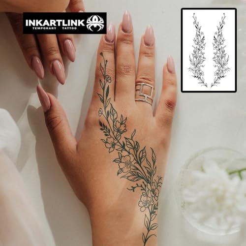 INKARTLINK Semi Permanent Tattoo, Realistic Flower Tattoo, Niche, Lasts 7-15 Days, Suitable for Boys and Girls, Waterproof and Non-reflective, Exquisite Packaging, Unique Design (Flower Vine)
