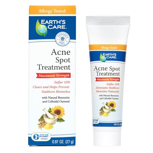 Earth's Care Acne Spot Treatment - 10% Sulfur Cream Medication to Clear Cystic Acne, Pimples and Blackheads on Face and Body (Tube 0.97 OZ)