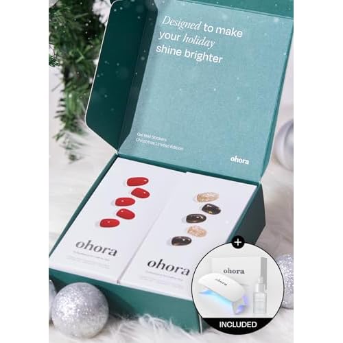 ohora Semi Cured Gel Nail Strip (2025 Christmas Gift Set (Limited Edition)) - Works with UV/LED Lamps, Salon-Quality, Long Lasting, Easy to Apply/Remove - Includes 2 Prep Pads, Nail File, Wooden Stick