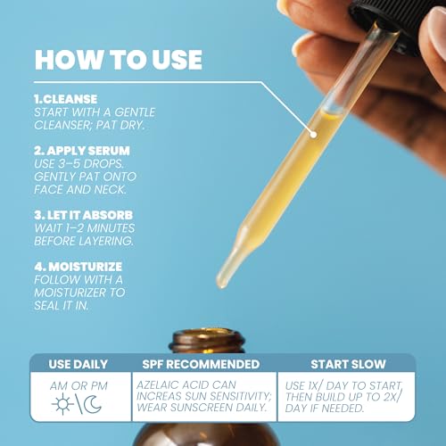 Azelaic Acid 10% Facial Serum ? With Niacinamide, Hyaluronic Acid ? Lightweight Face Serum ? 2 oz