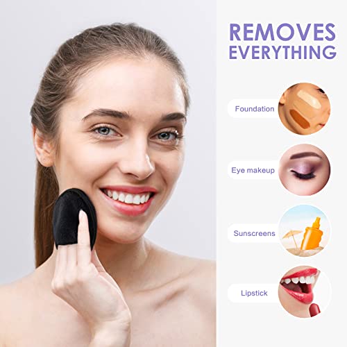 SUNLAND Reusable Makeup Remover Pads for Face,Eyes,Lips 16 Pack Microfiber Face Cleansing Gloves Washable with Laundry Bag and Travel Bag Rounds Toner Pads (Round 3.15inchx16, Black)