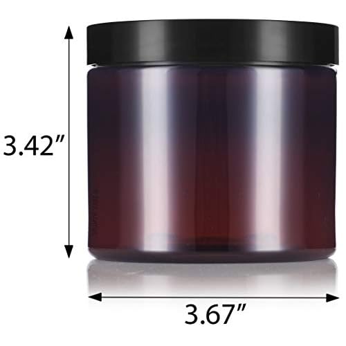 JUVITUS 16 oz Amber PET Plastic Refillable Jar With Black Smooth Lid (12 pack)