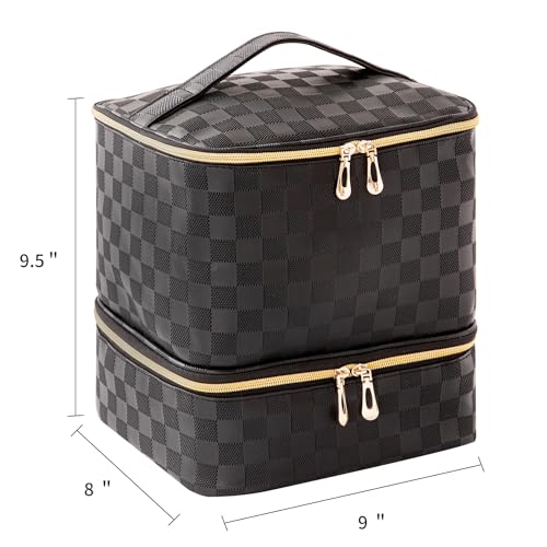 Nail Polish Organizer Bag with Handles - Holds 30 Bottles (15ml - 0.5 fl.oz)£¬Travel Case Portable Storage Bag for Manicure Set (Checkered Black)