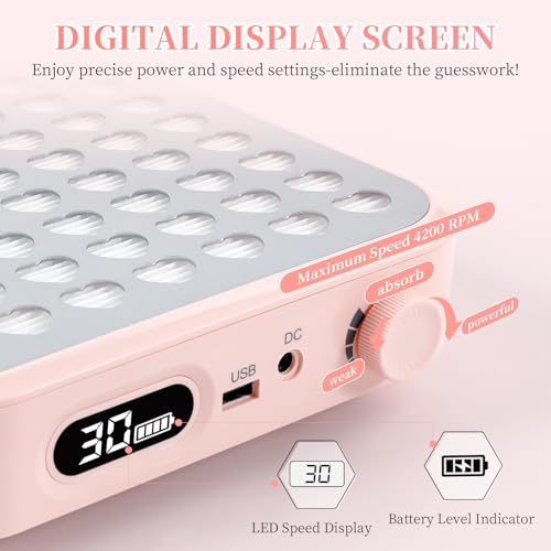 ANGNYA Nail Dust Collector with Lamp,Vacuum Fan Rechargeable Dust Collector with Dust Brush Powerful Brushless Dust Collector for Acrylic Gel Nail Polishing, Perfect for Salon Home Use