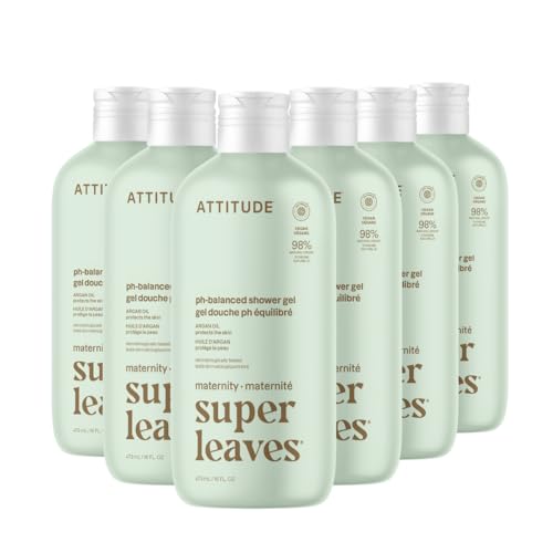 ATTITUDE Pregnancy pH-Balanced Body Wash, EWG Verified, Dermatologically Tested, Plant and Mineral-Based, Vegan Maternity Products, Argan Leaf Extract, 16 Fl Oz (Pack of 6)