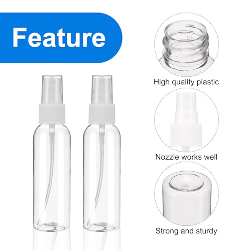 uxcell 20Pack Spray Bottles, 2Oz/60ML Clear Empty Mist Plastic Mini Travel Bottle Set,Small Refillable Liquid Containers for Household Use, Essential Oil, Cleaning (Transparent White)