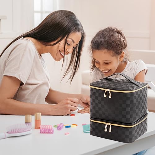 Nail Polish Organizer Bag with Handles - Holds 30 Bottles (15ml - 0.5 fl.oz)£¬Travel Case Portable Storage Bag for Manicure Set (Checkered Black)