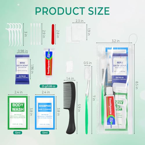 30 Sets Personal Hygiene Kit Bulk,10-IN-1 Green Individually Wrapped Disposable Travel Toothbrushes and Hotel Vanity Set Basic Toiletry Supplies for Homeless,Guests,Charity