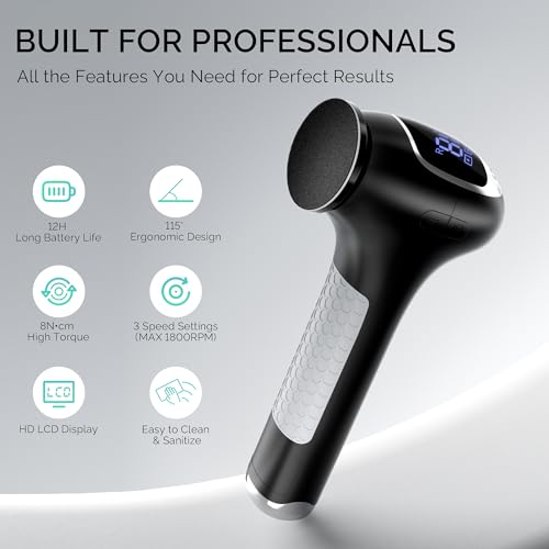 L'UGX Electric Callus Remover for Feet ?Powerful 8N¡¤cm Torque Professional Pedicure Foot File, 3-Speed Settings, LCD Display, 60pcs Sandpaper Discs, Type-C Rechargeable, Ergonomic Handle