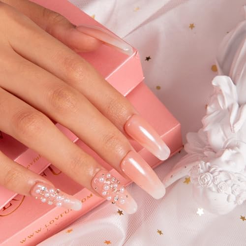 LOVFUL Press on Nails Dream Wedding | Handmade with Full Covered Crystals | Reusable Full Cover Nails | Coffin Classic Regular 1.3 in | H76-S