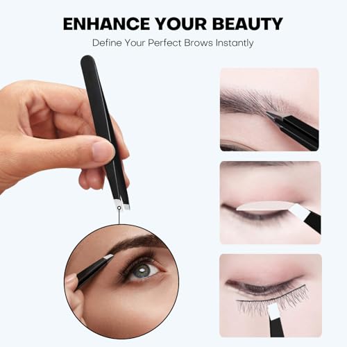 [4+1 Pack] Precision Tweezers Set with Travel Case, Professional Stainless Steel Eyebrow Tweezers for Women & Men, Multi-Purpose for Facial Hair & Ingrown Hair Removal
