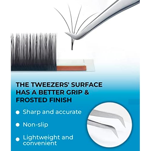 Stacy Lash STL-9 Eyelash Extension Tweezers/Precision Tool for Volume Extensions & False Lashes Application & Premade Fans/Curved Tweezer Tip/Beauty Accessories/Eyelashes Supplies