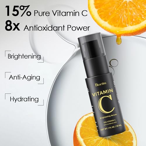 Vitamin C Serum 15% ? Brightening & Anti-Aging Serum with Vitamin E, Ferulic Acid & Hyaluronic Acid for Radiant Skin, 1 Fl Oz