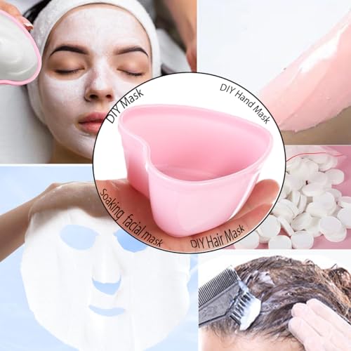 5 Sets Plastic Heart Shaped Facial Mask Mixing Bowl, Pink Facemask Bowl DIY Skin Care Mixing Tool Kit with Spatulas for Mud Masks, Home Salon, and Beauty Salon Use, Face Mask Applicator Tool(5 Pcs)