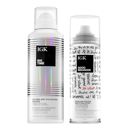 IGK Good Behavior 4-in-1 Prep Spray + Expensive Clear Gloss Top Coat | Shine + Strengthen + Smooth | Vegan + Cruelty Free | 7 oz + 4.2 oz