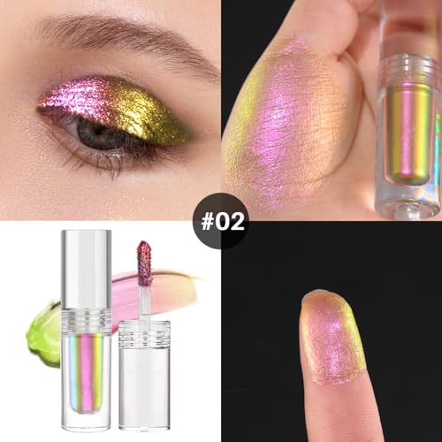 Multichrome Liquid Eyeshadow with Chameleon Shift, Metallic Holographic Glitter, Long Lasting Waterproof for Party Makeup (02)