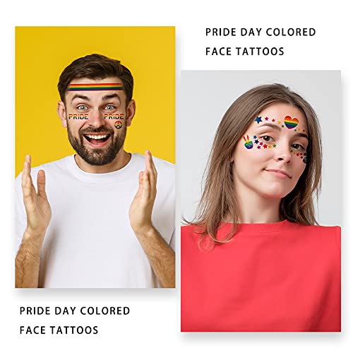 LGBT Pride Rainbow Temporary Tattoos,10 Sheets Mixed Rainbow Style Patterns Waterproof Gay Pride Day Face Tattoo Stickers for Women Men Pride Parades Festival Party Supplies
