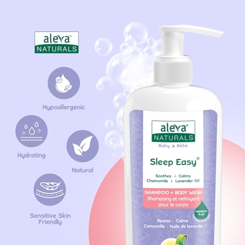 Aleva Naturals Hypoallergenic Sleep Easy Baby Hair and Body Wash for Kids and Toddlers, Plant-Based Organic Aloe Vera Formula with Lavender Scent, Gentle on Eyes and Sensitive Skin - 8 Fl Oz