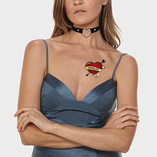 Pandecor Bride Heart Tiffany Heart Temporary Tattoos Stickers for Halloween Costume Cosplay (heart tattoos and necklace)