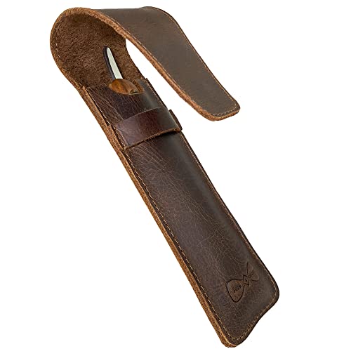 Hide & Groom, Razor Case Handmade from Full Grain Leather - Protector Case, Barber Razor Sheath, Shaving Accessories, Personal Care Essentials - Bourbon Brown