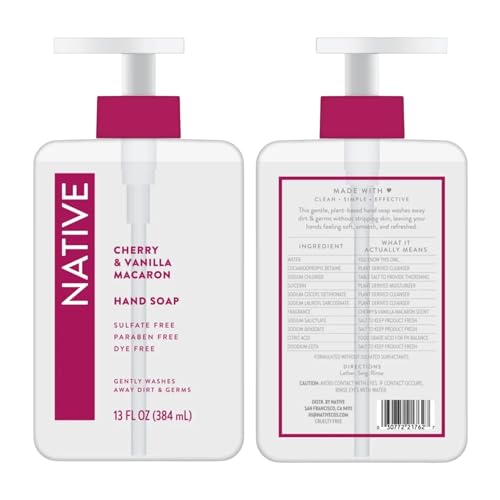 Native Hand Soap Set, Cherry & Vanilla Macaron and Coconut & Vanilla, Sulfate-Free, 13 Fl Oz, 2-Pack