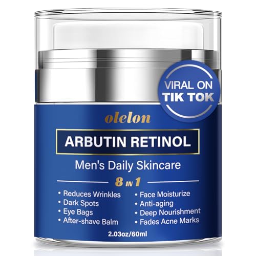 8-in-1 Face Cream for Men, mens face moisturizer with Alpha Arbutin, Retinol, Collagen and Hyaluronic Acid, Anti-Aging Face Cream for Men, Eye Bags Treatment & Wrinkle Cream 2.03oz