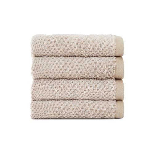Cozy Earth Nantucket 60% Cotton 40% Viscose from Bamboo Washcloth - 600 GSM Plush & Fast-Drying with Rice Weave Pattern - 4 Pack 20" x 20" Luxury Washcloth - Sand