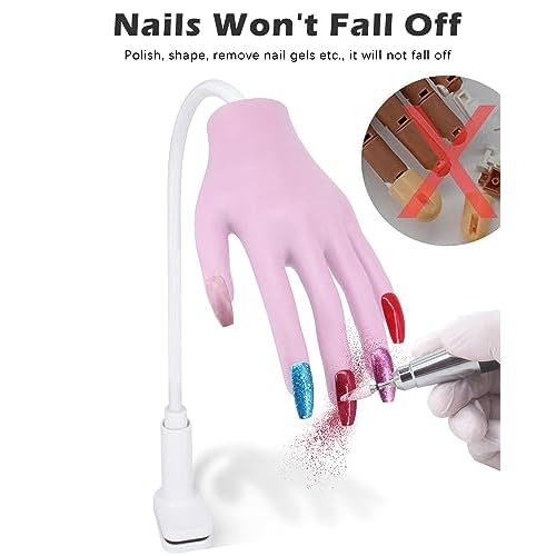 Silicone Hand for Acrylic Nails, Professional Silicone Practice Hand for Nails, Nails Never Fall Off, Flexible Bendable Acrylic Nail Practice Hand with Clear Nail Tips, Purple