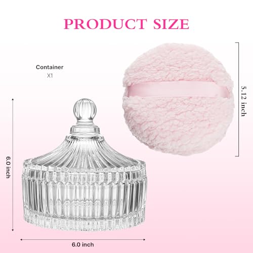 2 Pcs Extra Large Body Powder Puff and Container, 6 Inch Dusting Powder Container with Puff, Body Powder Container and Oversize Soft Washable Powder Puff for Women