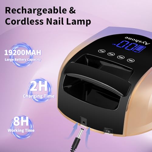 Cordless Rechargeable UV Nail Lamp,96W UV Light for Gel Nails with Metal Base,Professional Fast Charger Curing Lamp,4 Timer Setting and Smart Sensor(Gradient Purple)