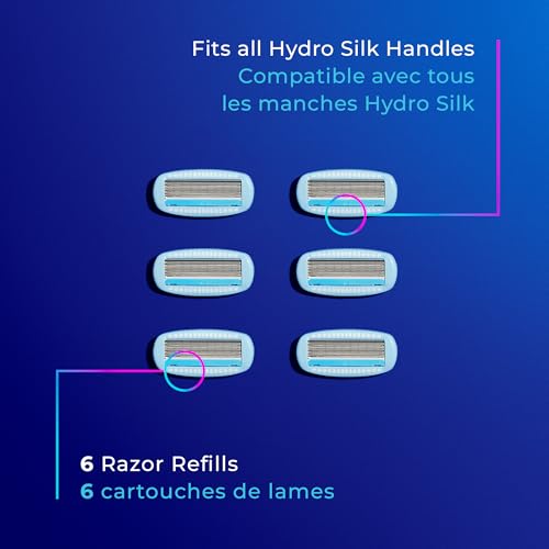 Schick Hydro Silk Moisture Razor Blade Refills,| 5-Blade Moisturizing Razors for Women | Womens Moisturizing Razor Refills,6 Count (Pack of 2)