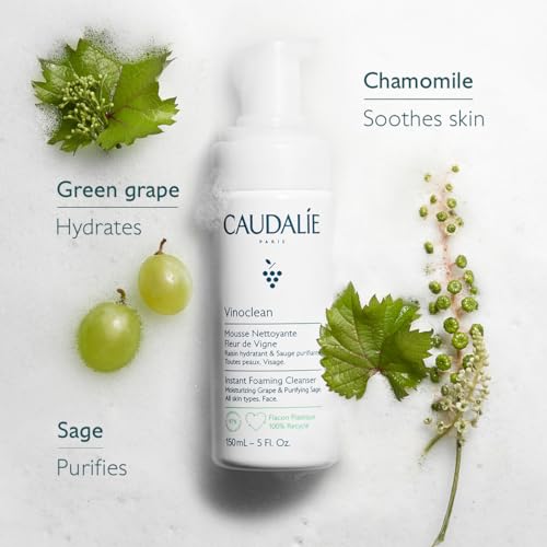 Caudalie Vinoclean Gentle Instant Foaming Facial Cleanser for All Skin Types - 150 mL (Pack of 2)