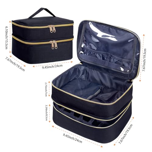 Nail Polish Organizer Bag Double Layer Capacity Portable Travel Storage Case Holds 30 Bottles (15 ml/0.51 floz) Nail Supplies Holder Bag Designed for Nail Tools Black