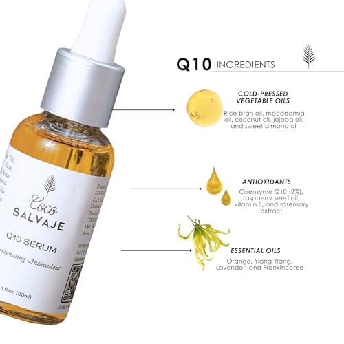 Q10 Facial Serum | Antioxidant Wrinkle-Reducing COQ10 Vitamin E Serum for Brightening and Plumping Skin and Face | Hydrating Skin Care Oil for Women, Men, and Aging Skin | 1oz