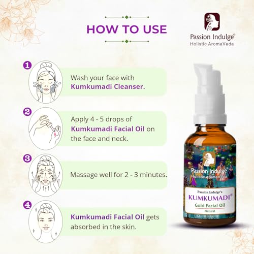 Passion Indulge Kumkumadi Gold Tailam for Face | Radiant & Revitalizes Skin ? Ayurvedic Face Oil with Saffron, Vetiver, Essential Oils & 16 Herbs | Reduces Dark Spots & Signs of Aging ? 0.33 fl oz