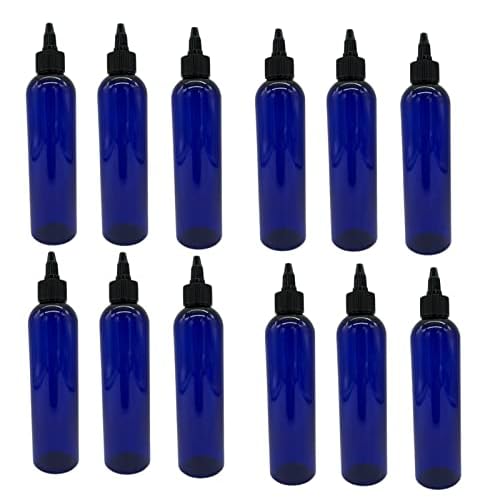 Natural Farms 8 oz Blue Cosmo Plastic Bottles -12 Pack Empty Bottle Refillable - BPA Free - Essential Oils - Aromatherapy | Black Twist Top Cap - Made in the USA