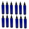 Natural Farms 8 oz Blue Cosmo Plastic Bottles -12 Pack Empty Bottle Refillable - BPA Free - Essential Oils - Aromatherapy | Black Twist Top Cap - Made in the USA