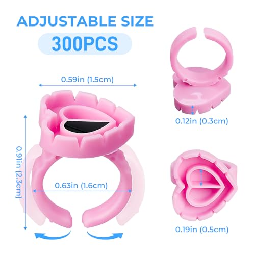 300Pcs Glue Rings Lash Glue Rings for eyelash extention Supplies Lash Tech Holder Lovely Pink Heart Shape