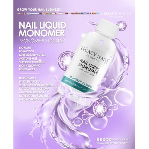 LEGACY NAILS Professional NAIL LIQUID MONOMER - MMA-Free, Acetone-Free, Low Odor Formula, Compatible with All Acrylic, Perfect for Nail Extensions, Sculpting & Overlays - 473ml / 16 FL.oz.