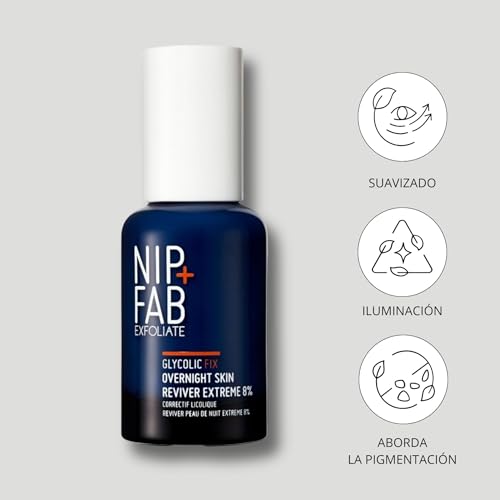 Nip+Fab Glycolic Fix Overnight Skin Reviver Extreme 8% (1.7 fl oz) ? High Potency AHA Facial Peel with Salicylic Acid & Hyaluronic Acid ? Resurfacing Night Treatment for Radiance & Glow