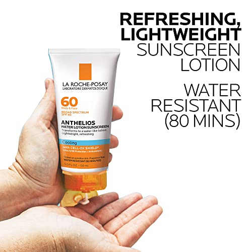 La Roche-Posay Anthelios Cooling Water Sunscreen Lotion for Face & Body, Broad Spectrum SPF + Antioxidants, Fast Absorbing Water-Like Texture, Oil Free Sunscreen, SPF 60, SPF 30