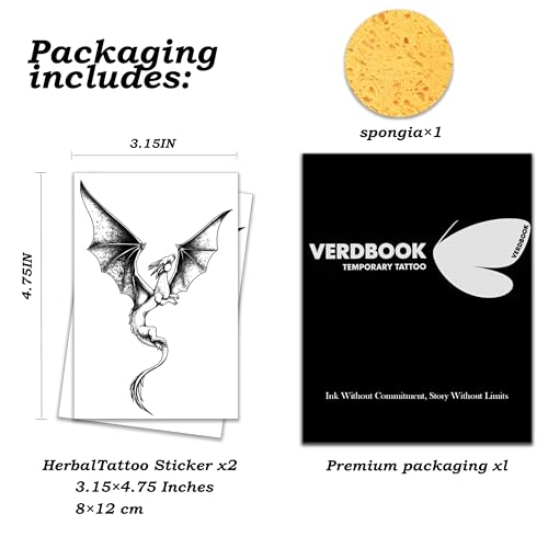 Waterproof Temporary Tattoos: 2-Sheet Tattoo Kit with Realistic Body Stickers, Semi-Permanent Tattoos for Adults Lasting 7-15 Days ? Safe for Men & Women, Winged Dragon Pose Pattern