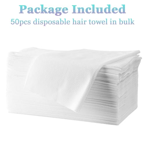 50-Count Disposable Bath Hair Towels, 19.7" x 27.6" Thickened and Absorbent Salon & Spa Towels for Massage Yoga Camping Trips (White)